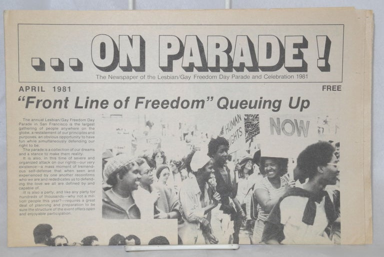 Cat.No: 183231 On Parade! The newspaper of the Lesbian/Gay Freedom Day Committee April 1981; Front Line of Freedon queuing up