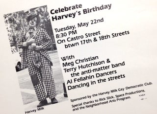 Cat.No: 183855 Celebrate Harvey's birthday. Tuesday, May 22nd 8:30 PM on Castro Street...