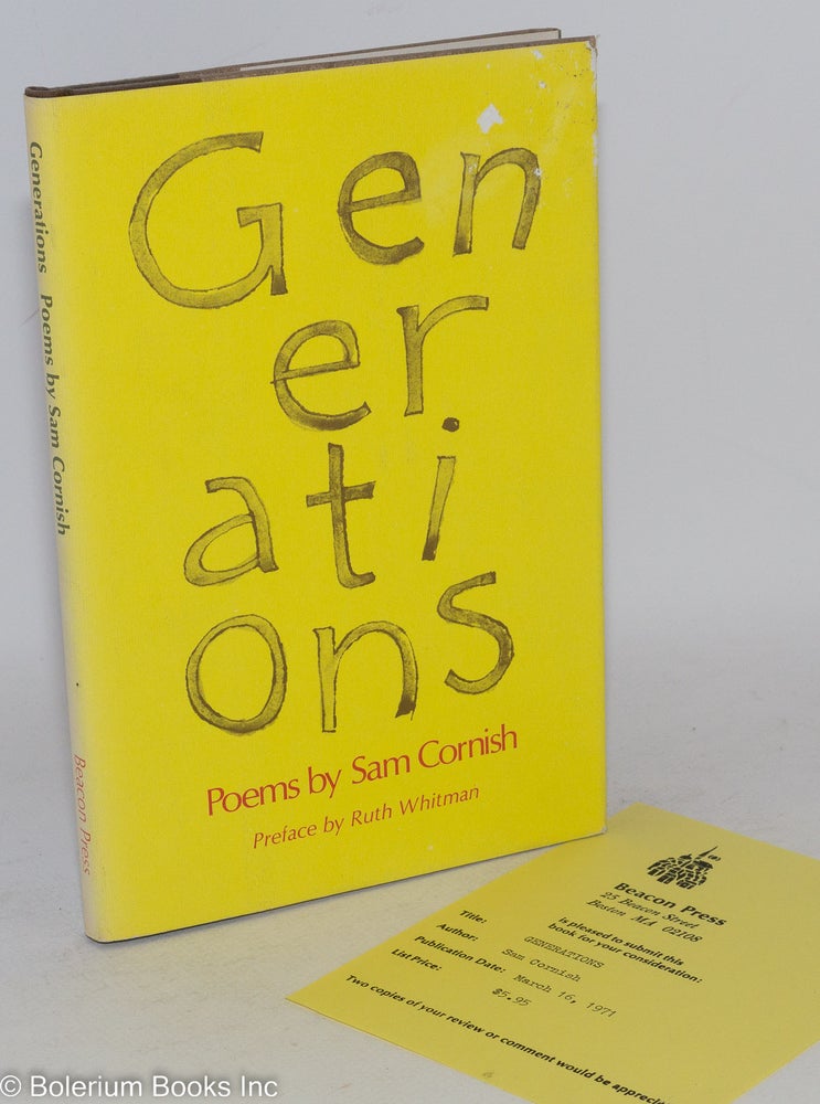 Cat.No: 184488 Generations; poems. Preface by Ruth Whitman. Sam Cornish.