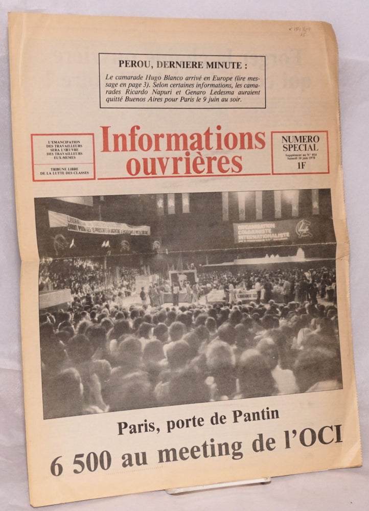 Cat.No: 184829 Informations Ouvrières: Numero special, Supplèment au No. 854, Samedi 10 juin 1978. Fédération des comités d'alliance ouvrière.