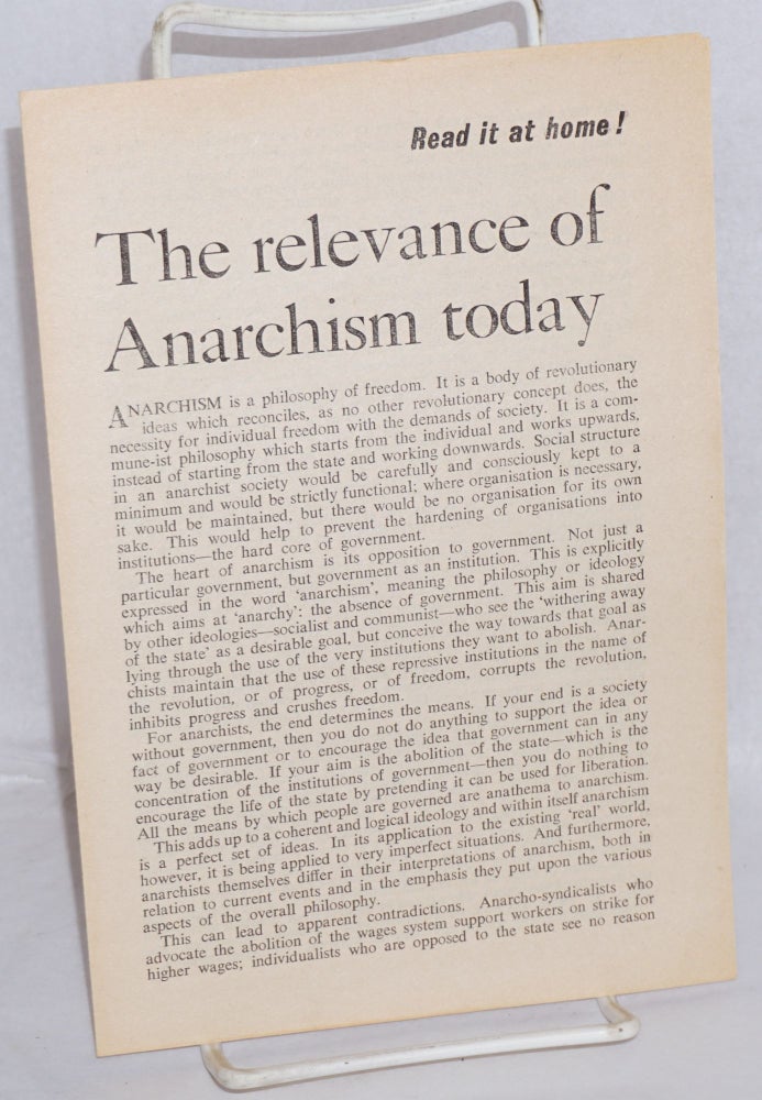 Cat.No: 184964 The relevance of Anarchism today