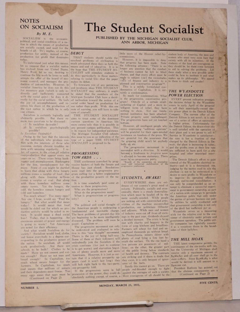 Cat.No: 185037 The Student Socialist: Number 1 (March 23, 1931)