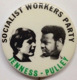 Cat.No: 185573 Socialist Workers Party / Jenness - Pulley [pinback button]