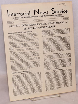 Cat.No: 185796 Interracial news service: a digest of trends and developments in human...