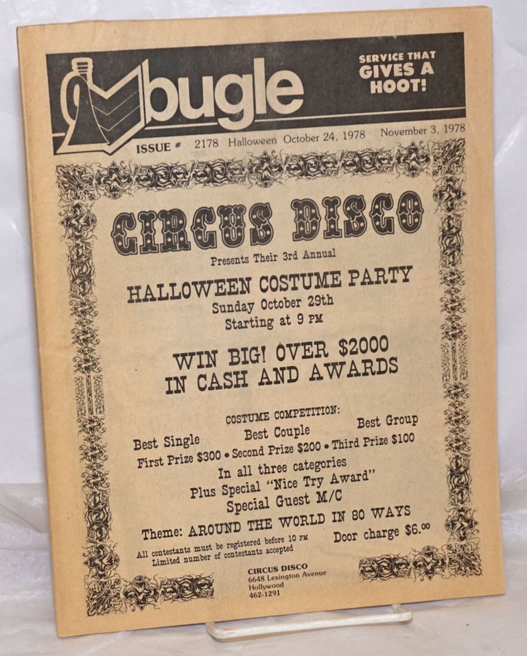 Cat.No: 186376 The Bugle: #21 October 24 - November 3, 1978 [cover states #2178] Circus Disco Halloween Party cover. David L. Cobbs, Frank Caldwell Mike Varady, Steve Balcom.