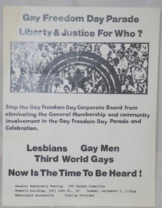 Cat.No: 186834 Gay Freedom Day Parade: Liberty and justice for who? [handbill