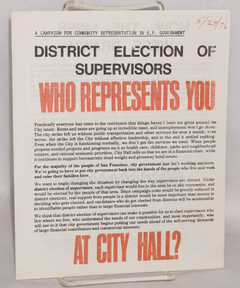 Cat.No: 187036 District election of supervisors: Who represents you at City Hall?