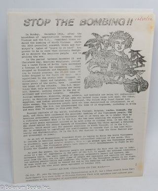 Cat.No: 187052 Stop the bombing!! [handbill]. Ad Hoc Coalition on the War