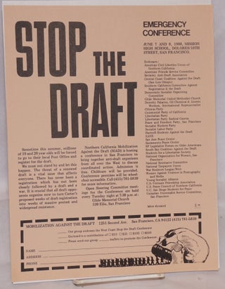 Cat.No: 187162 Stop the draft. Emergency conference: June 7 and 8, 1980, Mission High...