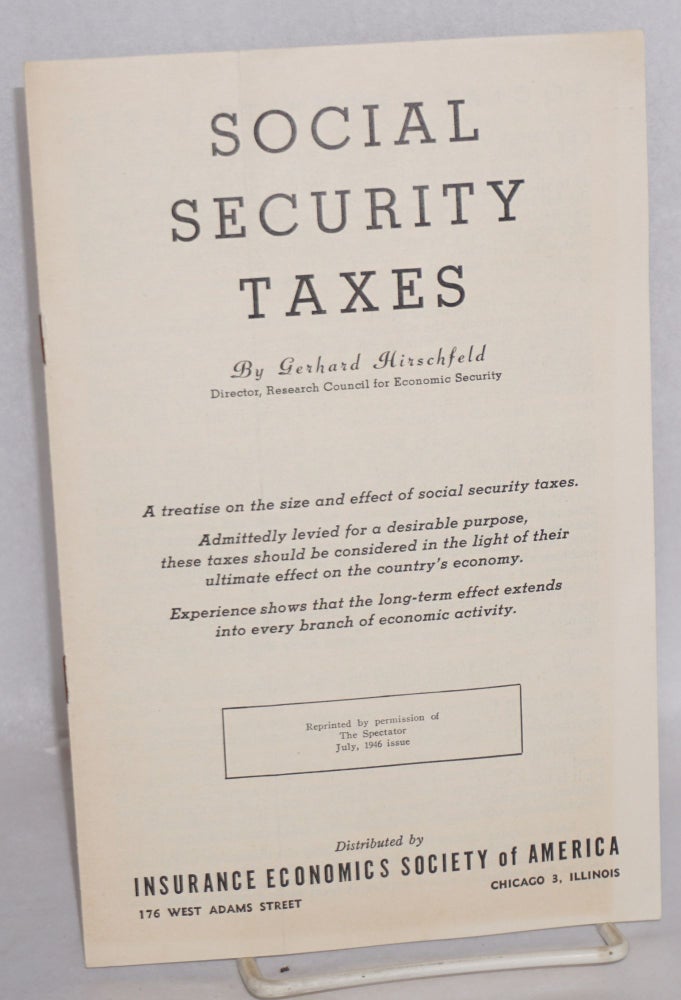 Cat.No: 187163 Social security taxes. Gerhard Hirschfeld.