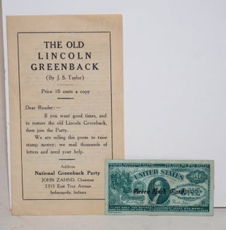Cat.No: 187220 The Old Lincoln Greenback. J. S. Taylor