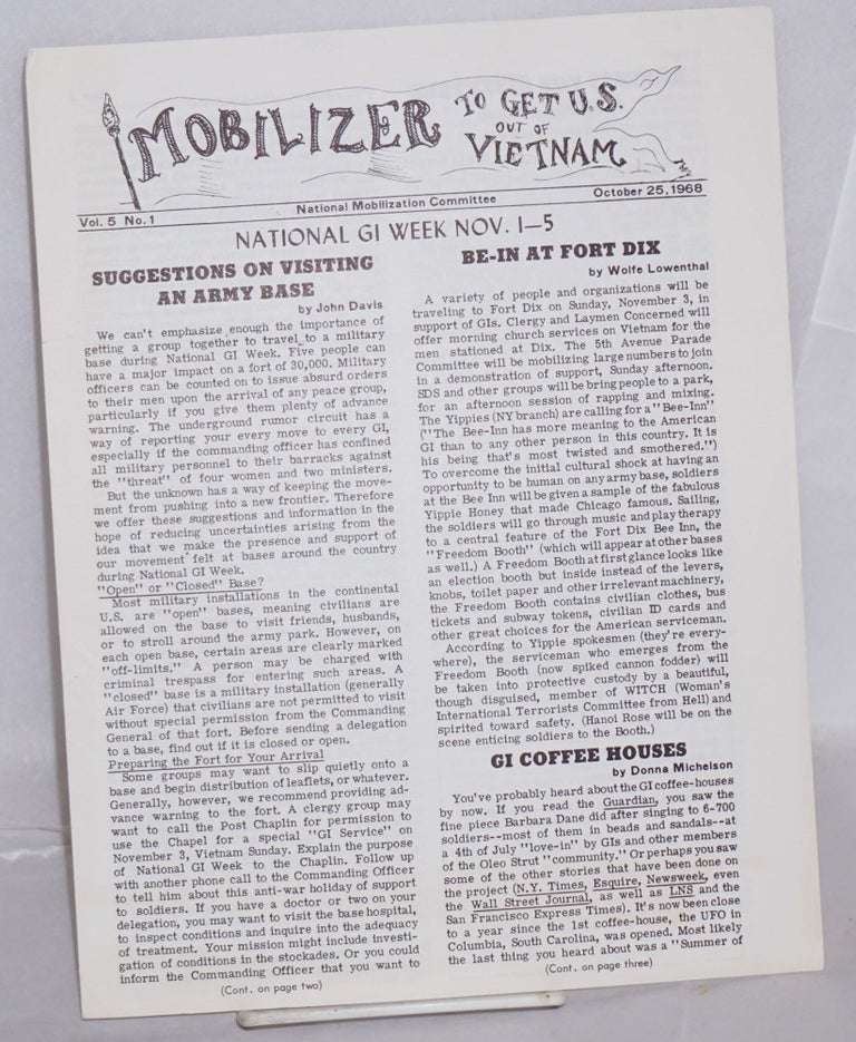 Cat.No: 187377 The Mobilizer to get US out of Vietnam. Vol. 5, no. 1 (October 25, 1968). National Mobilization Committee.
