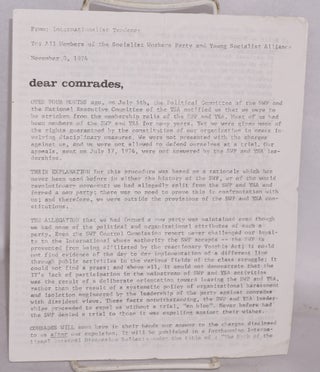 Cat.No: 187386 Dear comrades...[Leaflet on the 1974 expulsion of the Tendency from the...