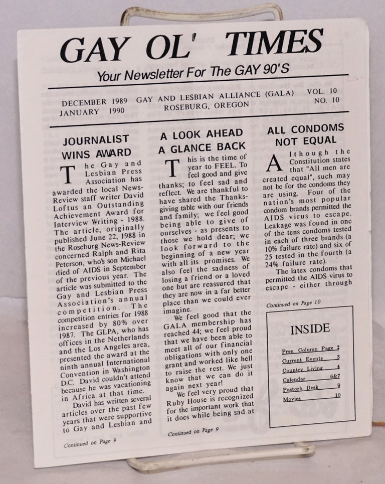 Cat.No: 187814 Gay Ol' Times: Gay and Lesbian Alliance newsletter; vol. 10, no. 10, December 1989 January 1990