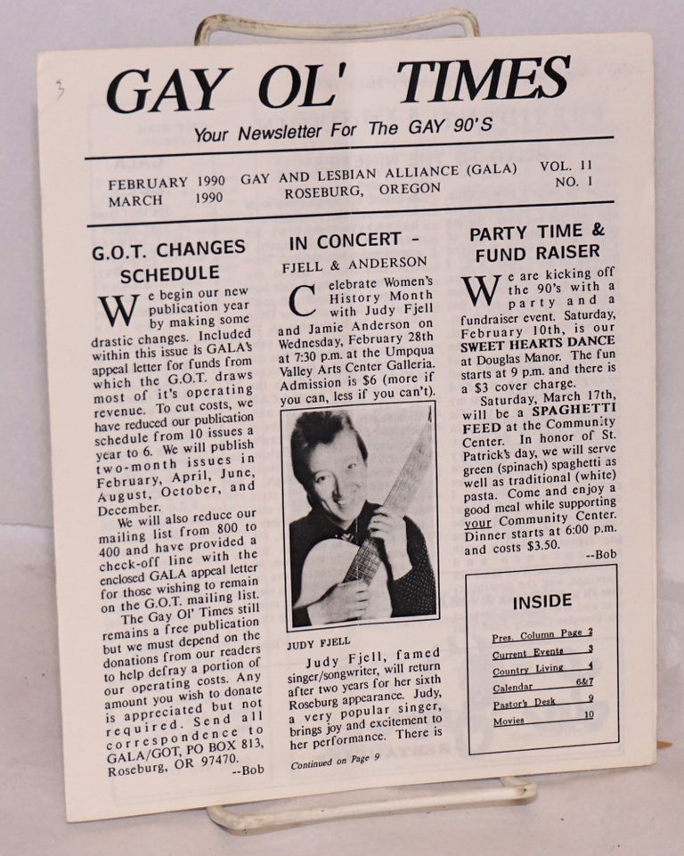Cat.No: 187816 Gay Ol' Times: Gay and Lesbian Alliance newsletter; vol. 11, no. 1, February/March 1990