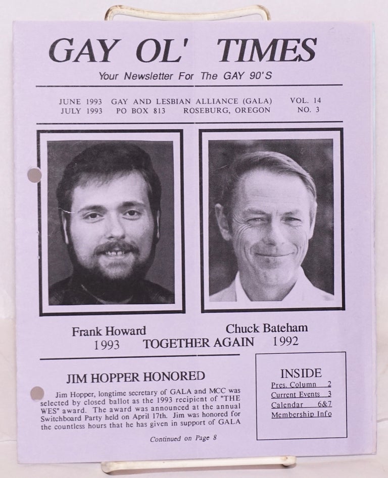 Cat.No: 187821 Gay Ol' Times: Gay and Lesbian Alliance newsletter; vol. 14, no. 3, June/July 1993: Frank Howard & Chuck Bateham Together Again