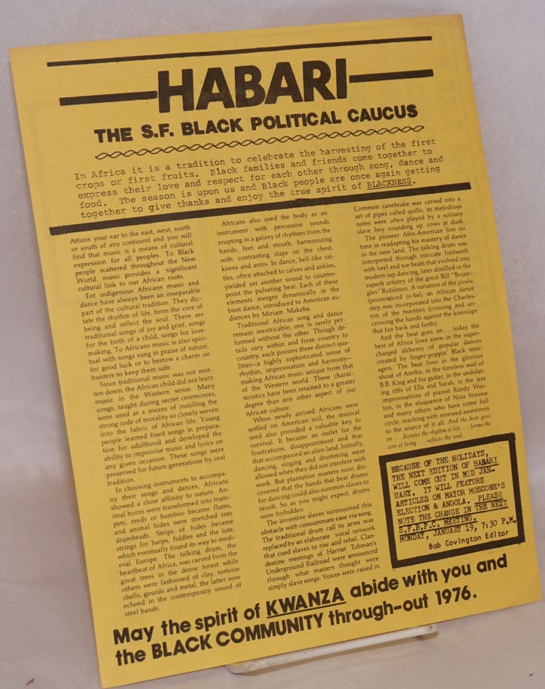 Cat.No: 187977 Habari [single issue of the newsletter]. SF Black Political Caucus.