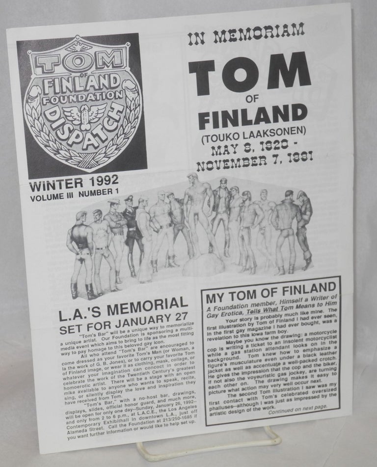Cat.No: 188007 Tom of Finland Dispatch: vol. 3, #1, Winter 1992. Tom of Finland Durk Dehner, Touko Laaksonen.