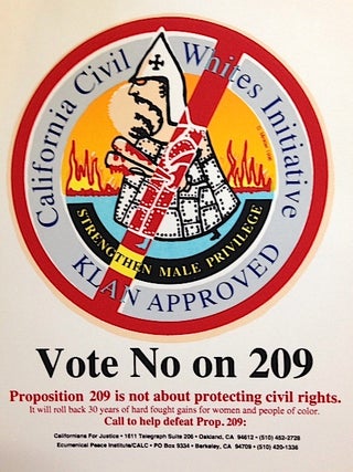 Cat.No: 188834 Vote No on 209. California Civil Whites Initiative / Klan Approved [handbill