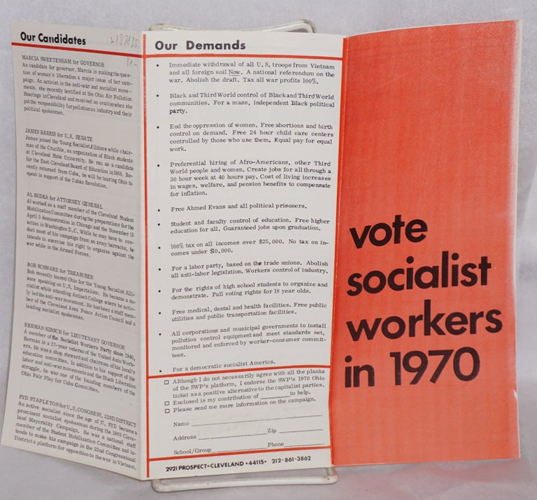 Cat.No: 189835 Vote Socialist Workers in 1970. Ohio campaign Socialist Workers Party.