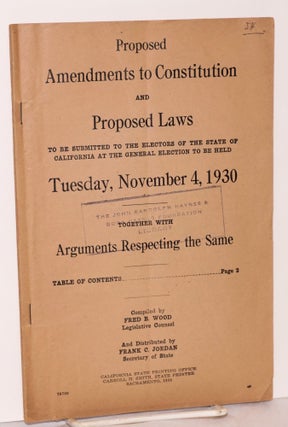 Cat.No: 189944 Proposed Amendments to Constitution and Proposed Laws to be Submitted to...