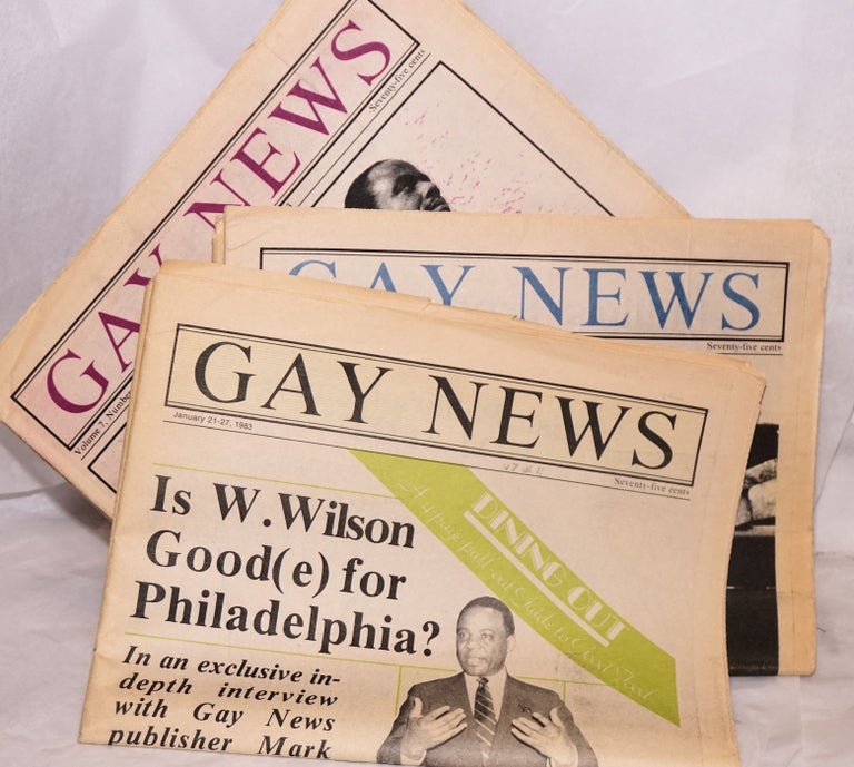 Cat.No: 189972 Gay News: [broken run of three issues] vol. 7, no. 11, 15 & 16, Jan. 21 - March 24, 1983. Mark Segal.