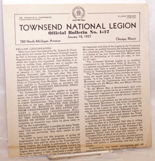 Cat.No: 190012 Townsend National Legion, official bulletin no. 1-37, January 18, 1937....