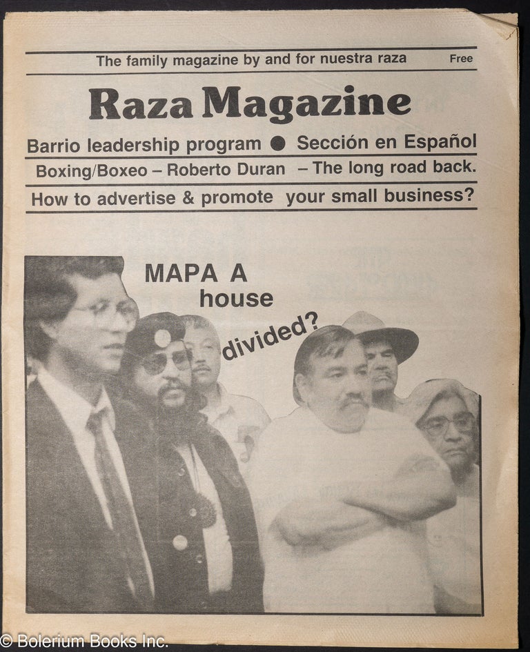 Cat.No: 190122 Raza Magazine: the family magazine by and for nuestra raza; MAPA a House Divided? Antonio Martinez.