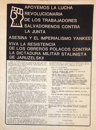 Cat.No: 190922 Apoyemos la lucha revolucionaria de los trabajadores Salvadoreños contra...