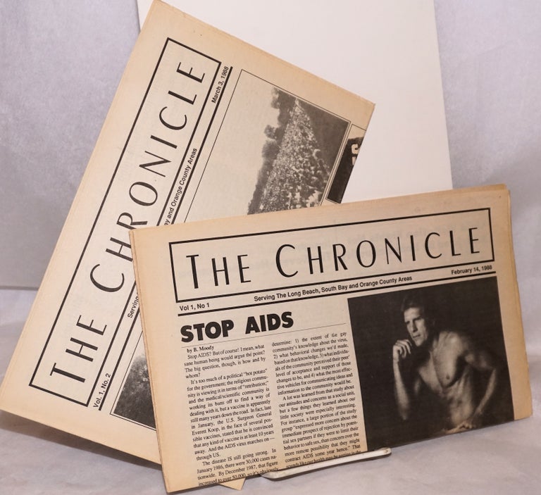 Cat.No: 191941 The Chronicle: serving the Long Beach, South Bay and Orange County Areas vol.1, nos. 1 & 2, February 14 - March 3, 1988 [2 issue run]. Jack Carrel, Steve Warren Jim Kepner.