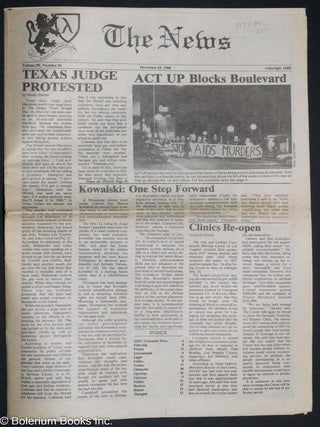 Cat.No: 192407 The News: vol. 3, #20, December 23, 1988; ACT UP Blocks Boulevard. Aslan...