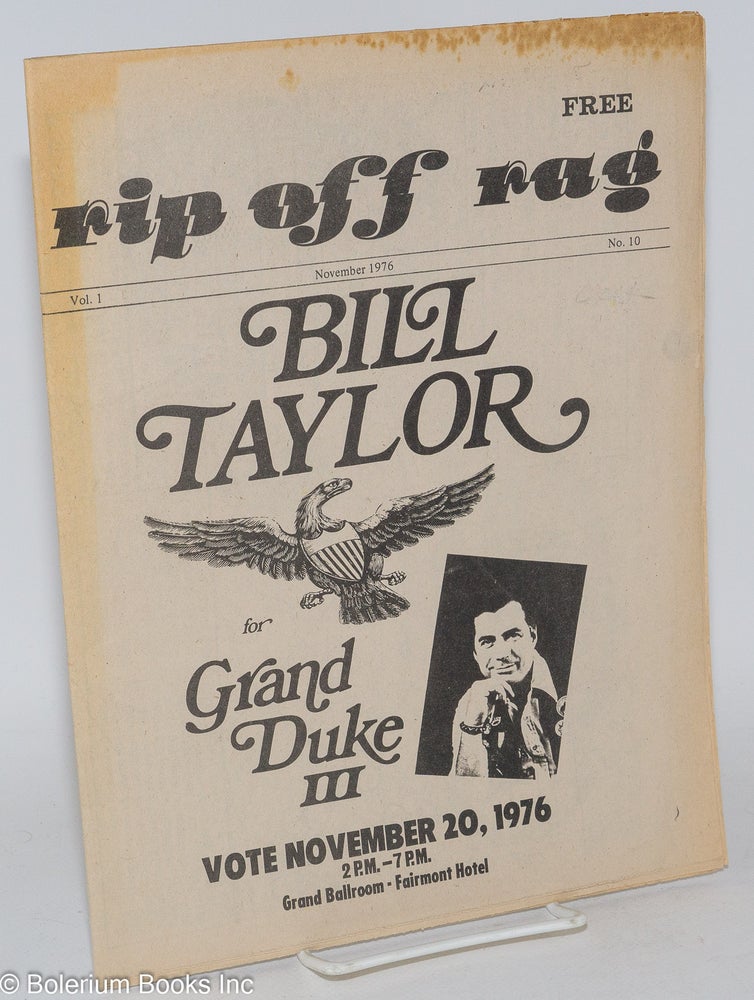 Cat.No: 192748 Rip Off Rag: San Francisco's camp newspaper, vol. 1, no. 10, November 1976. Motormouth Randy Tenderloin Tessie, The Jailbird.