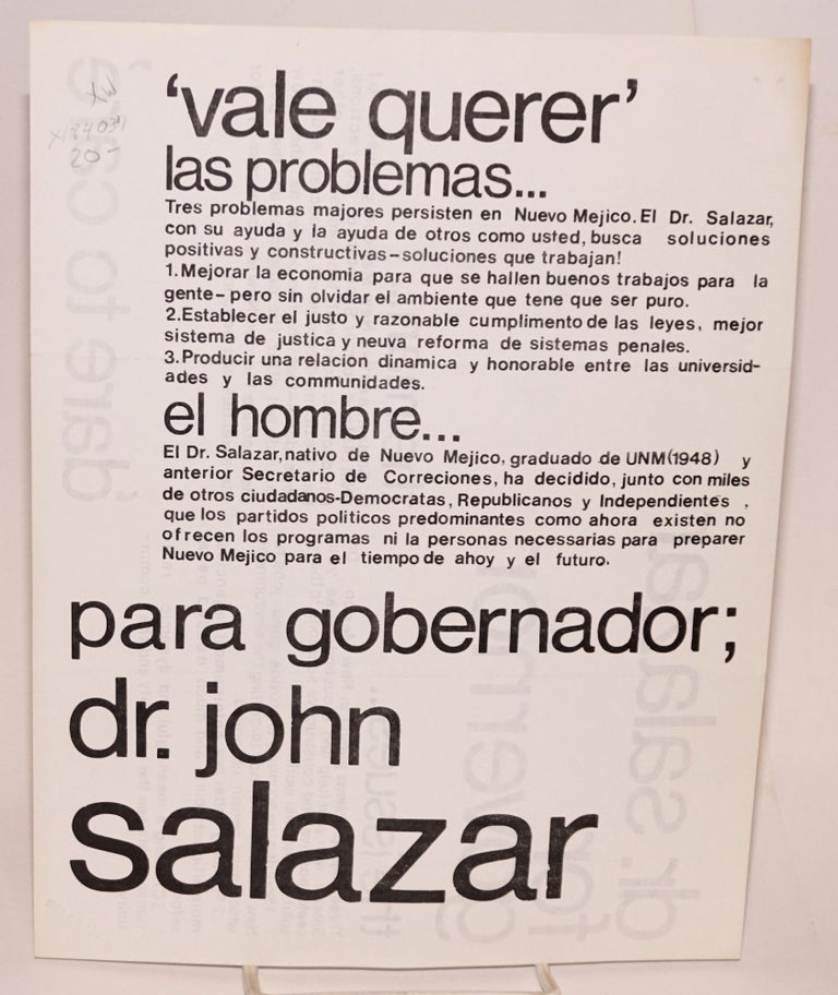 Cat.No: 194037 Dr. Salazar for governor: [handbill]. Dr. John Salazar.