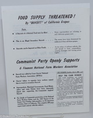 Cat.No: 194045 Food supply threatened! by 'boycott' of California grapes... Communist...