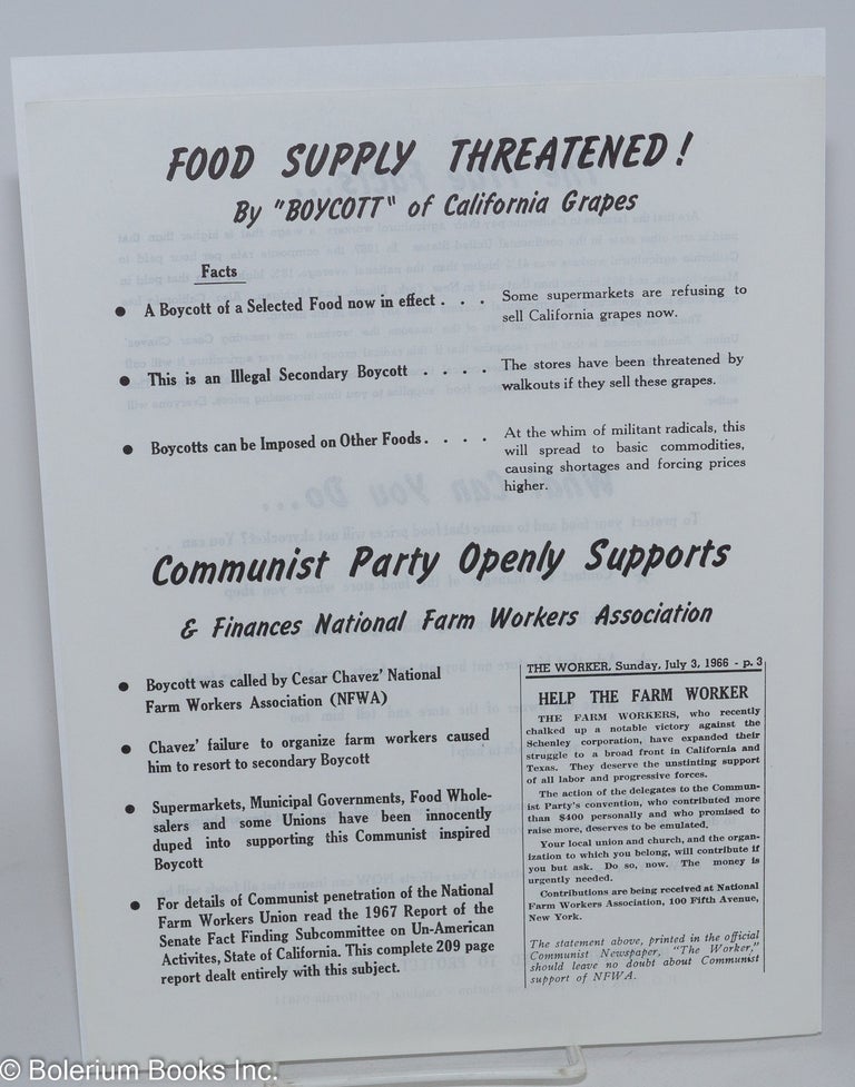 Cat.No: 194045 Food supply threatened! by 'boycott' of California grapes... Communist Party