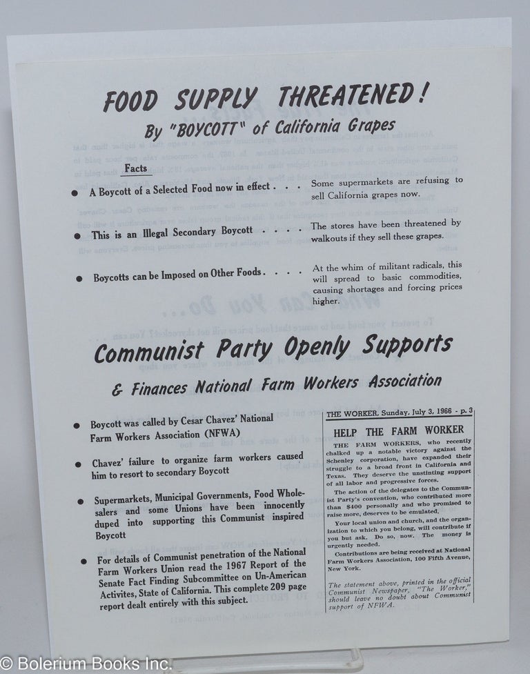 Cat.No: 194045 Food supply threatened! by 'boycott' of California grapes......