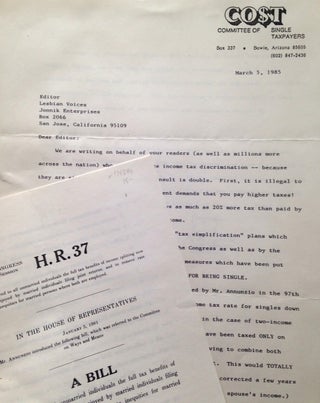 Cat.No: 194844 [Letter to the editor of Lesbian Voices seeking support for tax reform]....