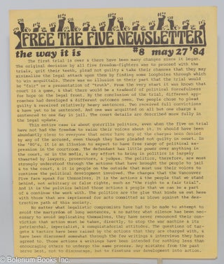 Cat.No: 195102 Free the Five Newsletter, No. 8 (May 27, 1984). Free the Vancouver Five...