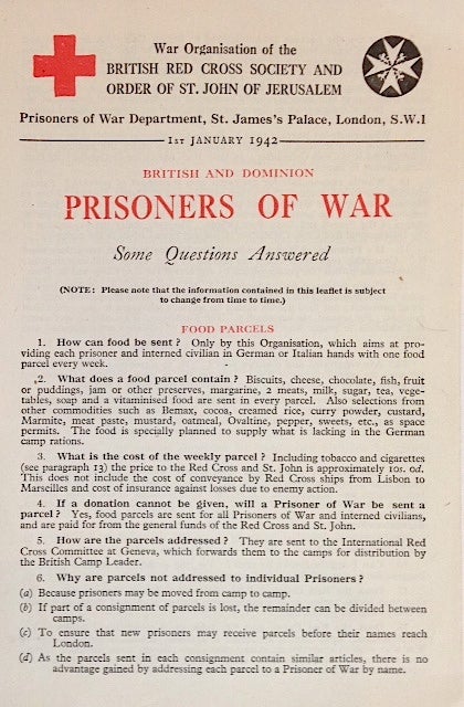 Cat.No: 195191 British and dominion prisoners of war: some questions answered. Joint War Committee of the British Red Cross Society, the Order of St. John of Jerusalem in England.
