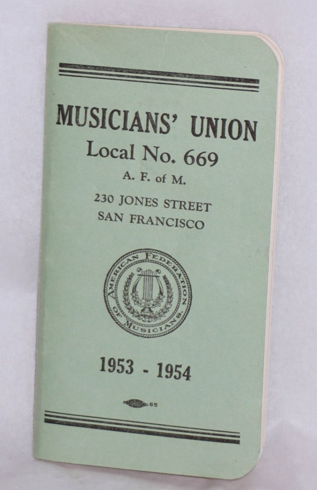 Cat.No: 195489 Minimum Price List of the Musicians' Union of San Francisco, Local no. 669. American Federation of Musicians.