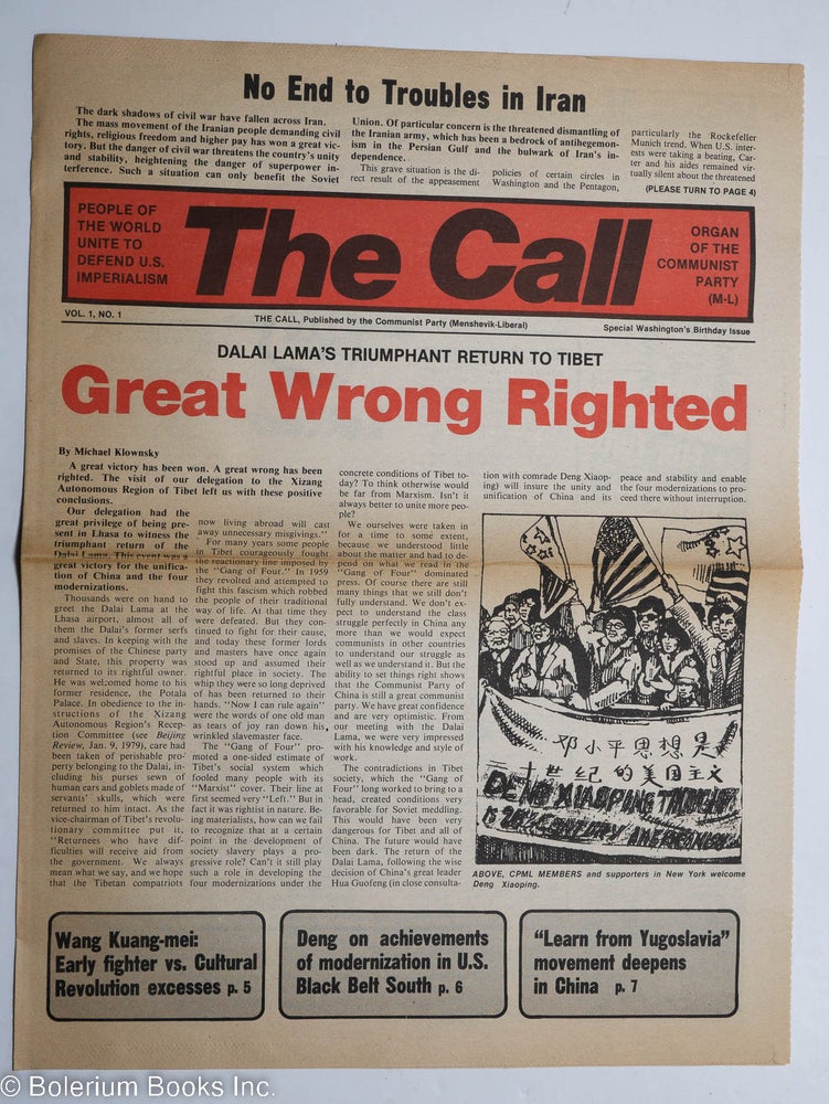 Cat.No: 195494 The Call: organ of the Communist Party (Menshevik-Liberal). Vol. 1 no. 1. Special Washington's Birthday issue. Revolutionary Communist Party.