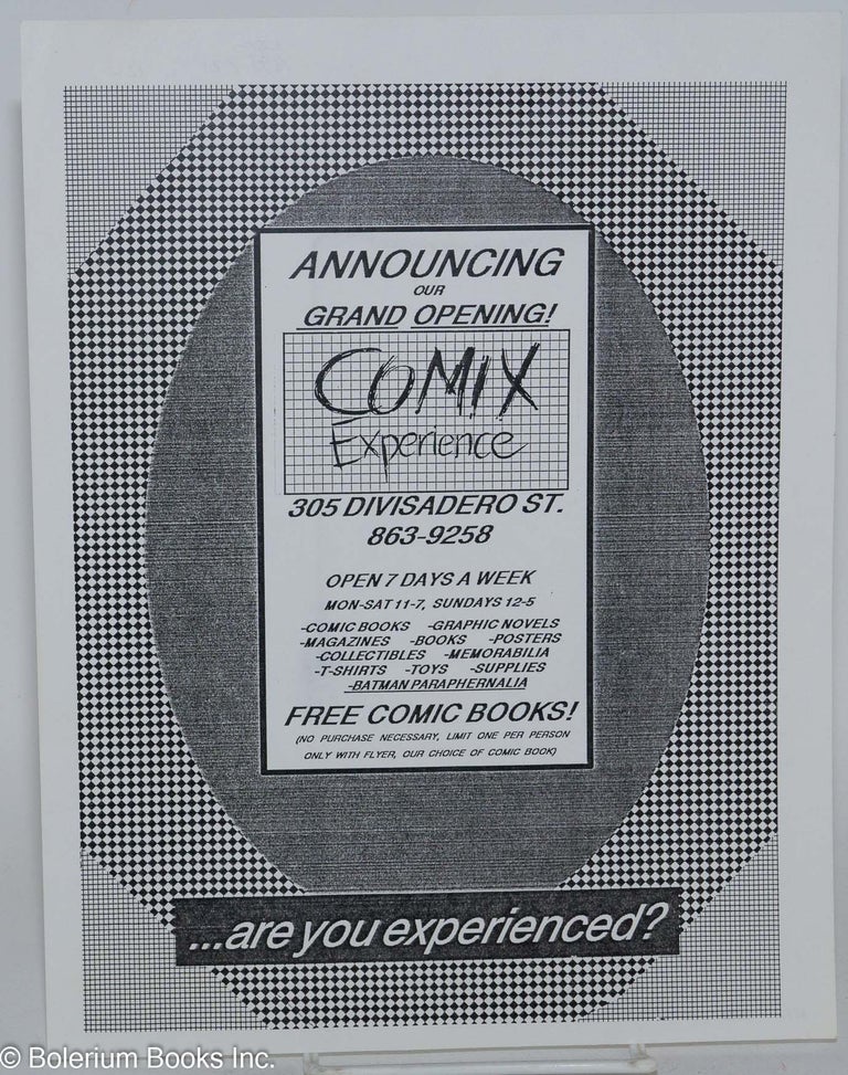 Cat.No: 195721 Handbill - Announcing our grand opening! Comix Experience [handbill] Are you experienced?
