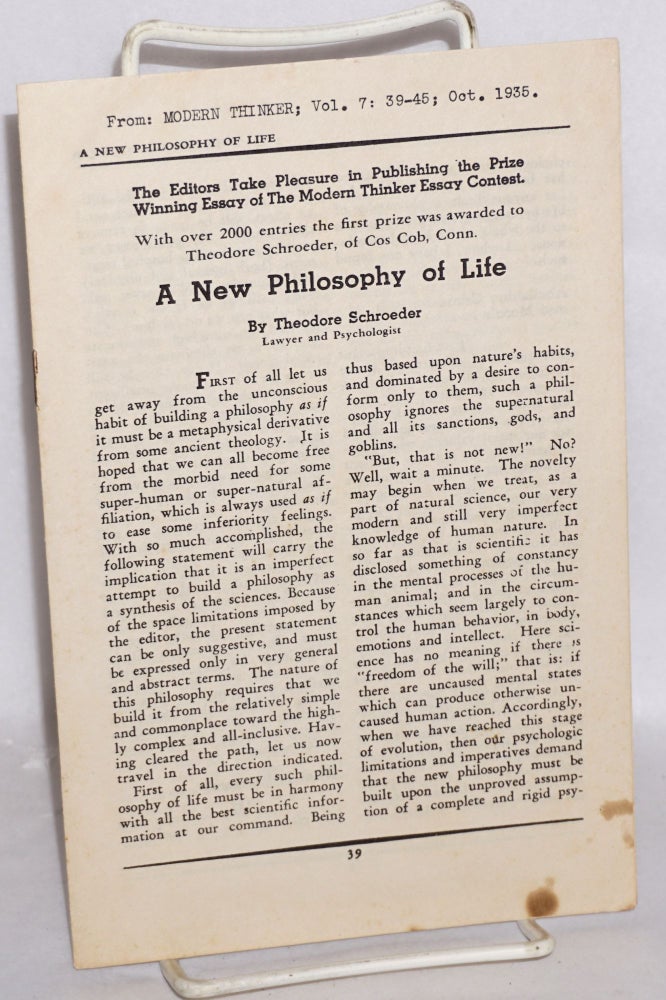 Cat.No: 196669 A new philosophy of life. Theodore Schroeder.
