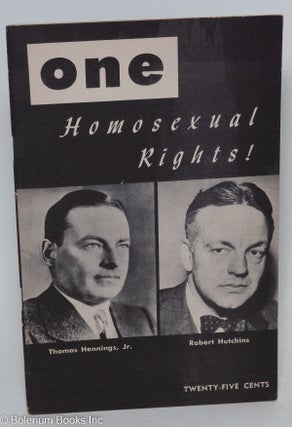 Cat.No: 196670 ONE; the homosexual magazine vol. 4, #1, January 1956; Homosexual rights!...