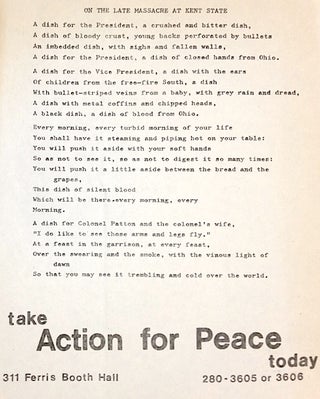 Cat.No: 196800 On the late massacre at Kent State [poetry handbill]. Action for Peace