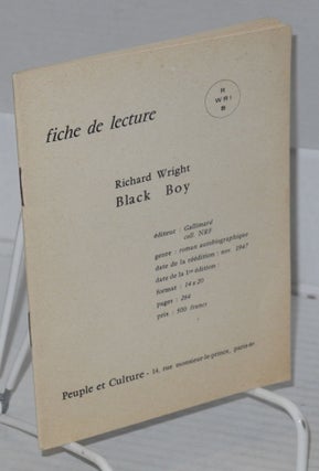 Cat.No: 197749 Fiche de lecture: Richard Wright, Black Boy
