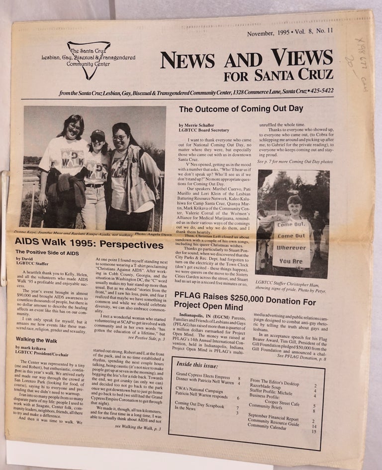 Cat.No: 198677 News and Views for Santa Cruz: vol. 8, no. 11, November 1995; The Outcome of Coming Out day. Joantha Muse, Rahne Alexander.