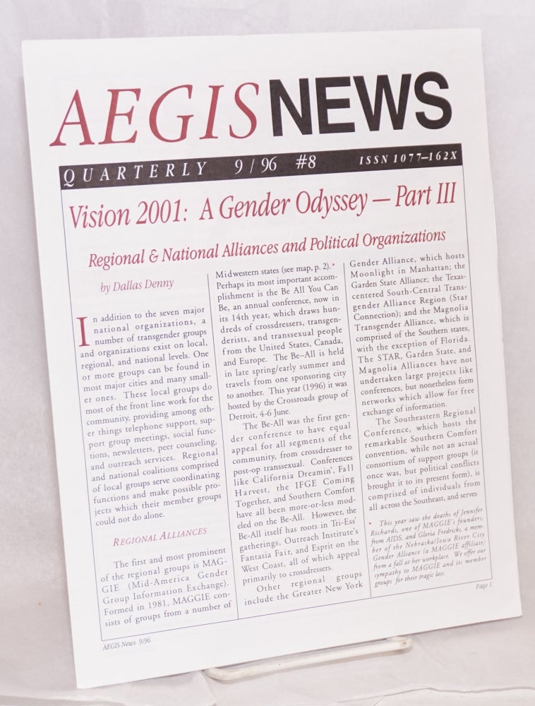 Cat.No: 198694 AEGIS News: quarterly: #8 9/96. Dallas Denny, Jessica Xavier publisher.