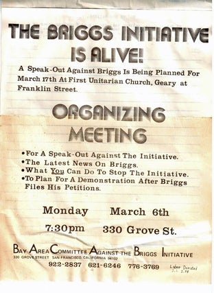 Cat.No: 198752 The Briggs Intitiative is Alive! [handbill] plus sign-up sheet for Boycott...