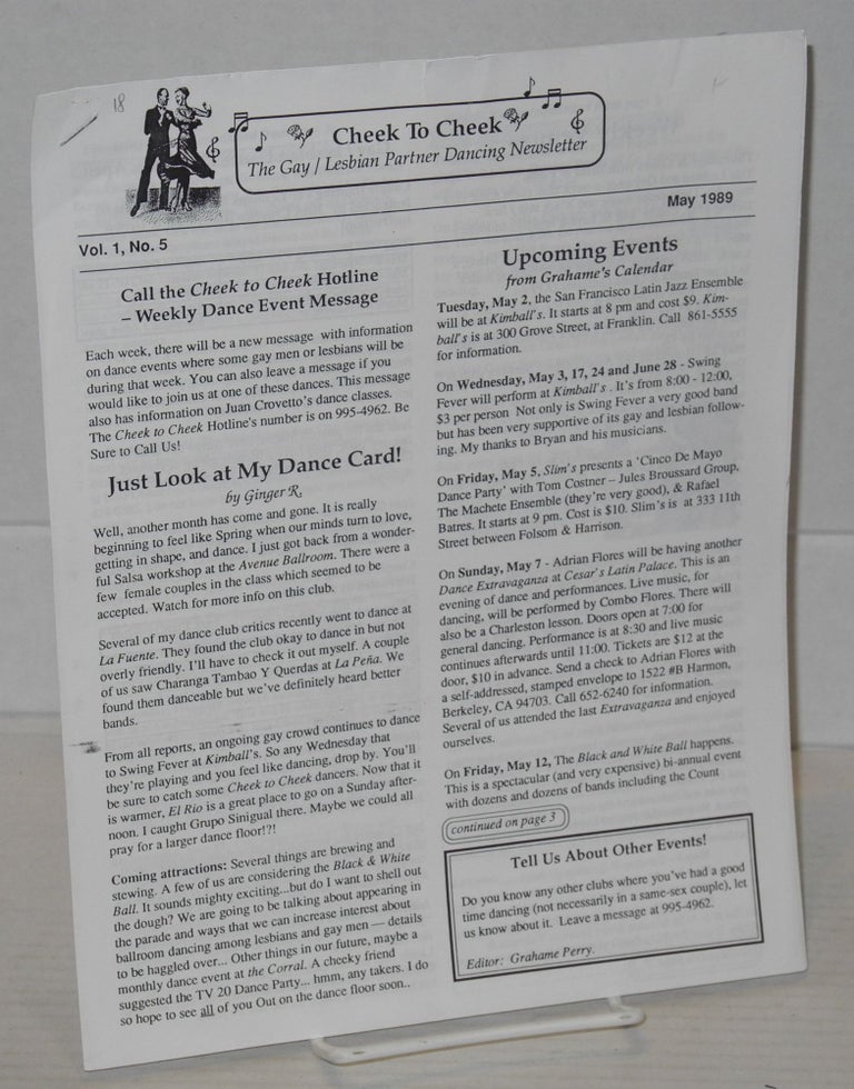 Cat.No: 199006 Cheek to Cheek: the gay/lesbian partner dancing newsletter; vol. 1, no. 5, May 1989. Grahame Perry.
